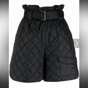 GANNI Black Quilted Recycled High Waist Paper-Bag Shorts